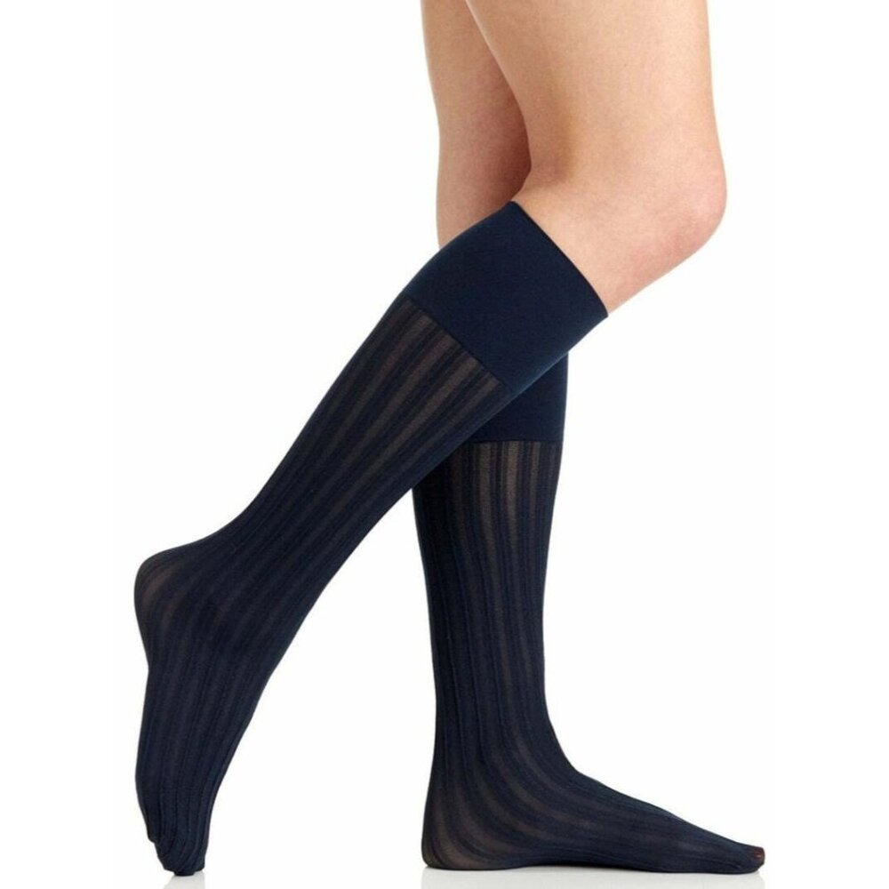 Berkshire‎ Plus Size 9-12 Comfy Cuff Vertical Stripe Textured Trouser Socks Navy